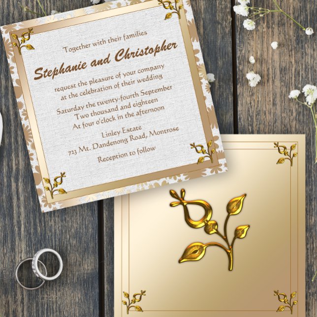 Invitación Rosa Gold Floral y Boda de línea (Subido por el creador)