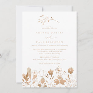 Invitación Rosa Gold Florals Elegante Boda de Flores Boho