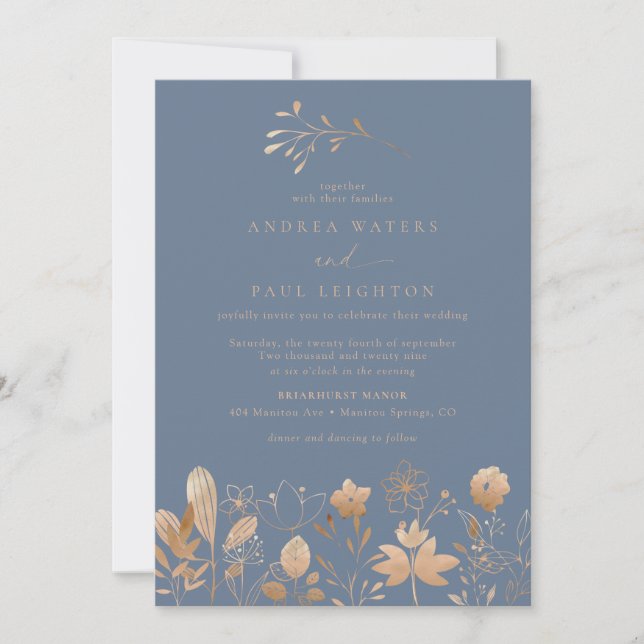 Invitación Rosa Gold Florals | Elegante Boda de Flores Boho (Anverso)