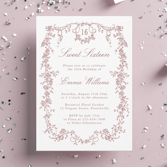 Invitación Rosa Gold French Frame Sweet 16 cumpleaños (Subido por el creador)