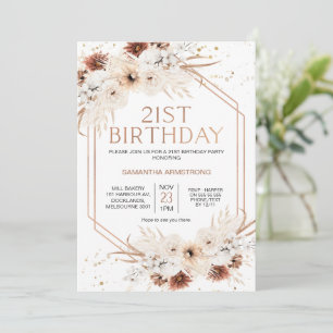 Invitación Rosa Gold Geometric Boho Floral 21º cumpleaños
