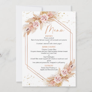 Invitación Rosa Gold Geometric Boho Pampas Bridal Shower Menú