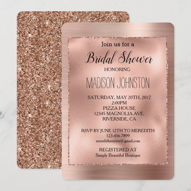 Invitación Rosa Gold Glam Purpurina (Anverso / Reverso)