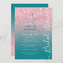 Invitación Rosa Gold Glam Purpurina Script Bridal Shower Verd