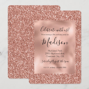 Invitación Rosa Gold Glitz Purpurina elegante Glam