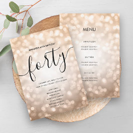 Invitación Rosa Gold Lights 40th Birthday Menu