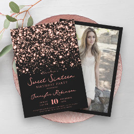 Invitación Rosa Gold Midnight Glam Photo Sweet 16
