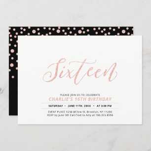 Invitación Rosa Gold Modern Lettering 16th Birthday Party
