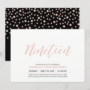 Invitación Rosa Gold Modern Lettering 19th Birthday Party