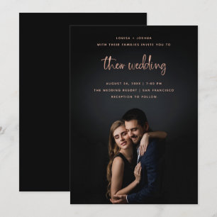 Invitación Rosa Gold Modern Script con foto Boda