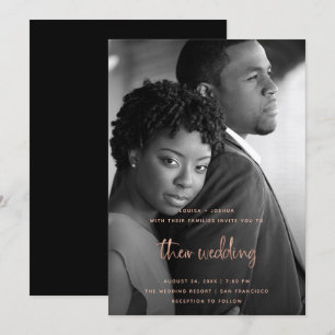 Invitación Rosa Gold Modern Script con foto Boda