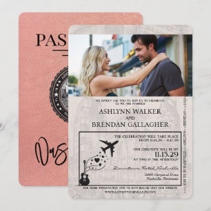 Invitación Rosa Gold Nashville Passport Boda