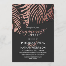 Invitación Rosa Gold Palm Tree frente a Black Modern Engageme