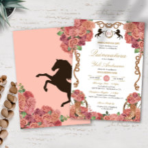 Rosa Gold Peach Floral Charro Ranch Quinceañera