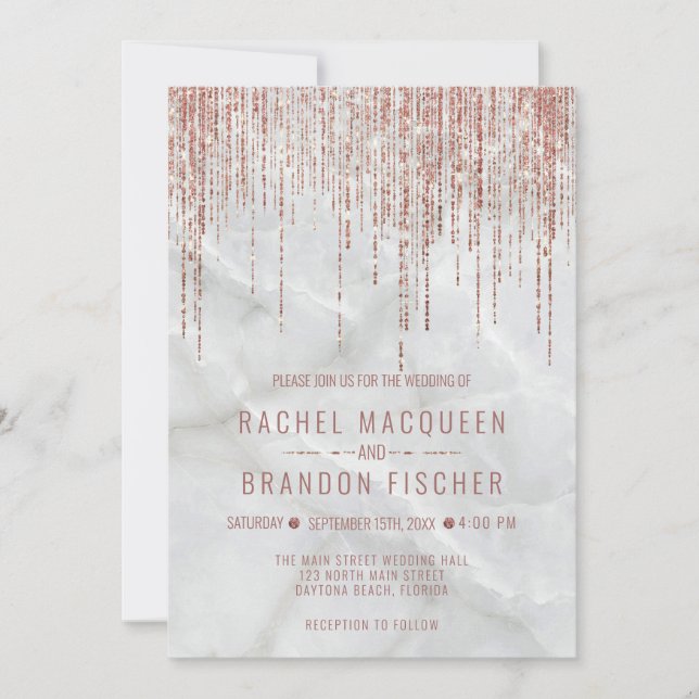 Invitación Rosa Gold Pearl Marble Purpurina Fringe Boda Invi (Anverso)