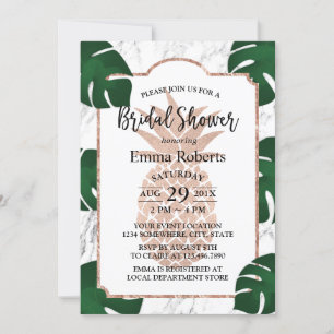 Invitación Rosa Gold Pineapple Bridal Shower Mármol de moda