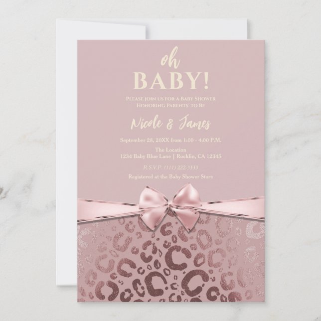 Invitación Rosa Gold Pink Glam Leopard Print Baby Shower (Anverso)