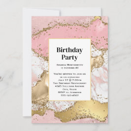 Invitación Rosa Gold Pink Marble Resumen Cumpleaños
