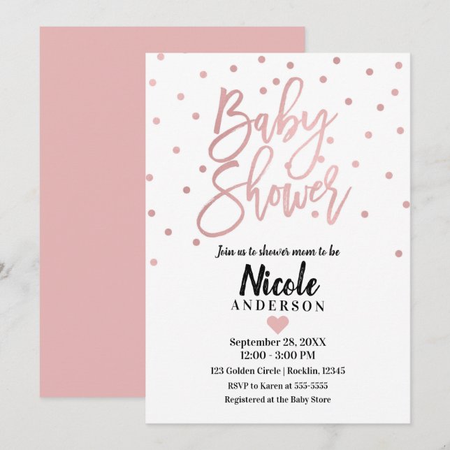 Invitación Rosa Gold Pink Modern Script Baby Shower (Anverso / Reverso)