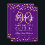 Invitación Rosa Gold Purple 90th Birthday Save Date Confetti<br><div class="desc">Elegante diseño "Novena Fiesta de Cumpleaños" con el Rosa Purpurina Gold Faux Confetti Purple y el nombre personalizado y el texto de los detalles. Fácil de usar y fácil de personalizar. ¡Pida hoy!</div>