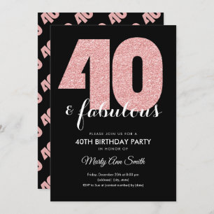 Invitación Rosa Gold Purpurina 40 y fabulosa fiesta de cumple