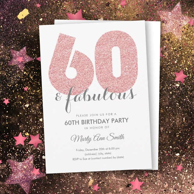 Invitación Rosa Gold Purpurina 60 y fabulosa fiesta de cumple (Subido por el creador)