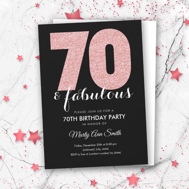 Invitación Rosa Gold Purpurina 70 y fabulosa fiesta de cumple (Subido por el creador)