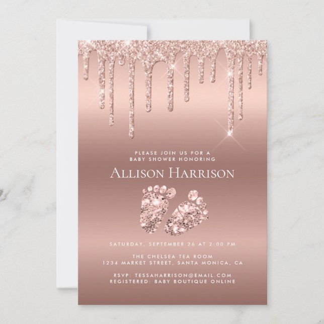 Invitación Rosa Gold Purpurina Baby Shower (Anverso)