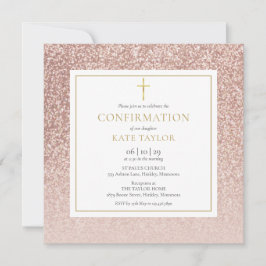 Invitación Rosa Gold Purpurina Confirmation Square