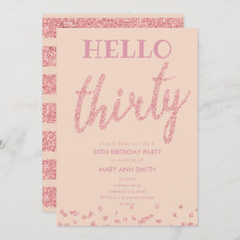 Invitación Rosa Gold Purpurina de Rubor "Hello Thirty" Cumple