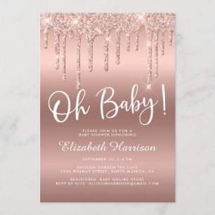 Invitación Rosa Gold Purpurina Drip Baby Shower