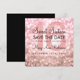 Invitación Rosa Gold Purpurina Luces Dulce 16 Guardar La Fech