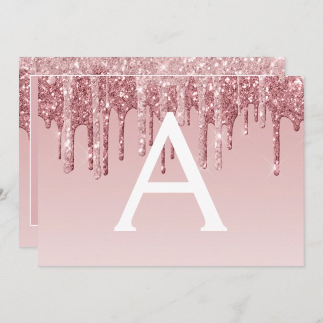 Invitación Rosa Gold Purpurina Sweet 16 Save the Date (Anverso / Reverso)