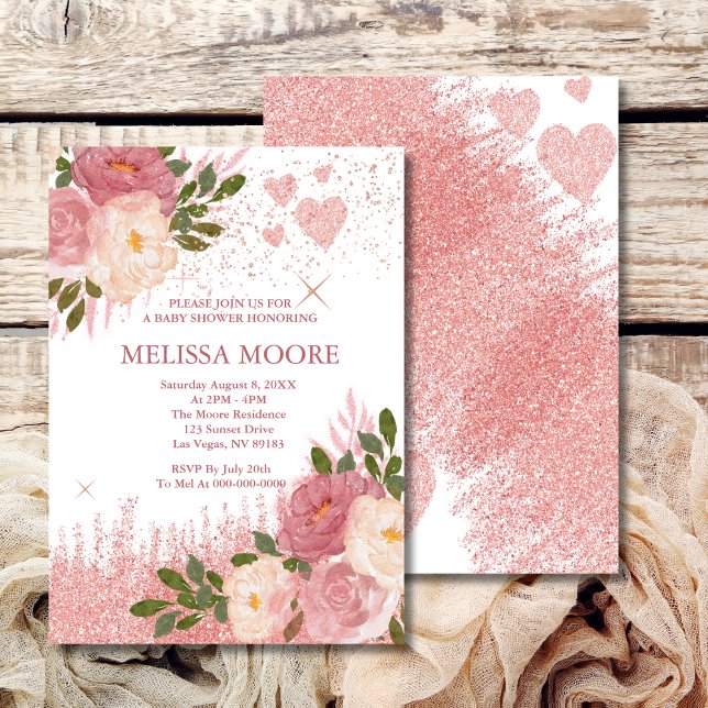 Invitación Rosa Gold Purpurina Y Glam Baby Shower (Subido por el creador)