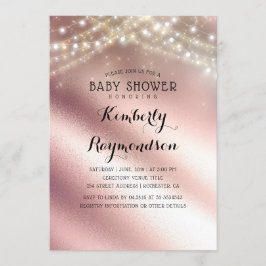 Invitación Rosa Gold Purpurina y Sring Lights Baby Shower