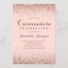 Invitación Rosa Gold Quinceañera Purpurina Elegante Cumpleaño