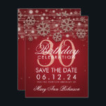 Invitación Rosa Gold Red 30th Birthday Save Date Winter<br><div class="desc">Elegante diseño "Fiesta de cumpleaños número 30" con Rosa Gold Faux Purpurina Snowflakes & bokeh luces brillantes en el fondo rojo (puede cambiar el color de fondo para adaptarlo a sus necesidades),  y nombre personalizado   detalles texto. Fácil de usar y fácil de personalizar. ¡Pida hoy!</div>