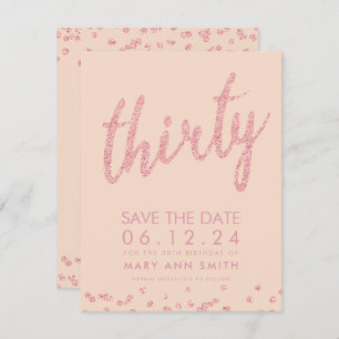 Invitación Rosa Gold Rubor 30 cumpleaños Save Date Confetti