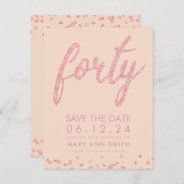 Invitación Rosa Gold Rubor 40th Birthday Save Date Confetti