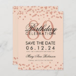 Invitación Rosa Gold Rubor 80th Birthday Save Date Confetti<br><div class="desc">Elegante "80th Birthday Party" diseño con el Rosa Purpurina Gold Faux Confetti Rubor Pink y nombre personalizado y texto de detalles. Fácil de usar y fácil de personalizar. ¡Pida hoy!</div>