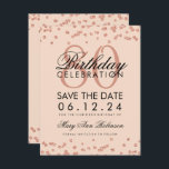 Invitación Rosa Gold Rubor 80th Birthday Save Date Confetti<br><div class="desc">Elegante "80th Birthday Party" diseño con el Rosa Purpurina Gold Faux Confetti Rubor Pink y nombre personalizado y texto de detalles. Fácil de usar y fácil de personalizar. ¡Pida hoy!</div>