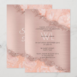 Invitación Rosa Gold Rubor Agate rosado Geode Purpurina Sweet