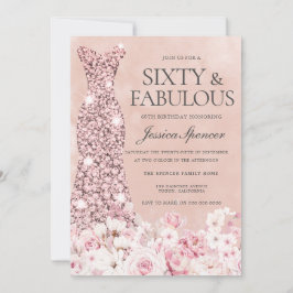 Invitación Rosa Gold Rubor Floral rosa Fabuloso cumpleaños nú