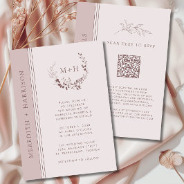Invitación Rosa Gold Rubor Monograma QR Boda de código