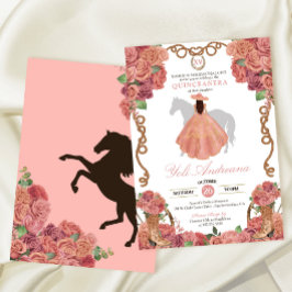 Invitación Rosa Gold Rubor Peach Western Charro Quinceañera