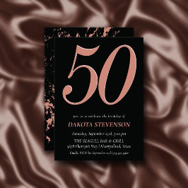 Invitación Rosa Gold Rubor Pink 50 en negro | Fiesta de cumpl