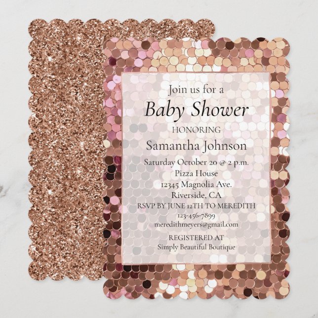 Invitación Rosa Gold Rubor Pink Confetti Baby Shower (Anverso / Reverso)