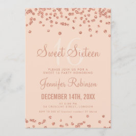 Invitación Rosa Gold Rubor Sweet 16 Purpurina de cumpleaños C