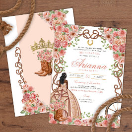 Invitación Rosa Gold Rubor Western Charra Rustic Quinceañera