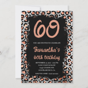 Invitación Rosa Gold Silver Leopard Black Paint 60th Birthday